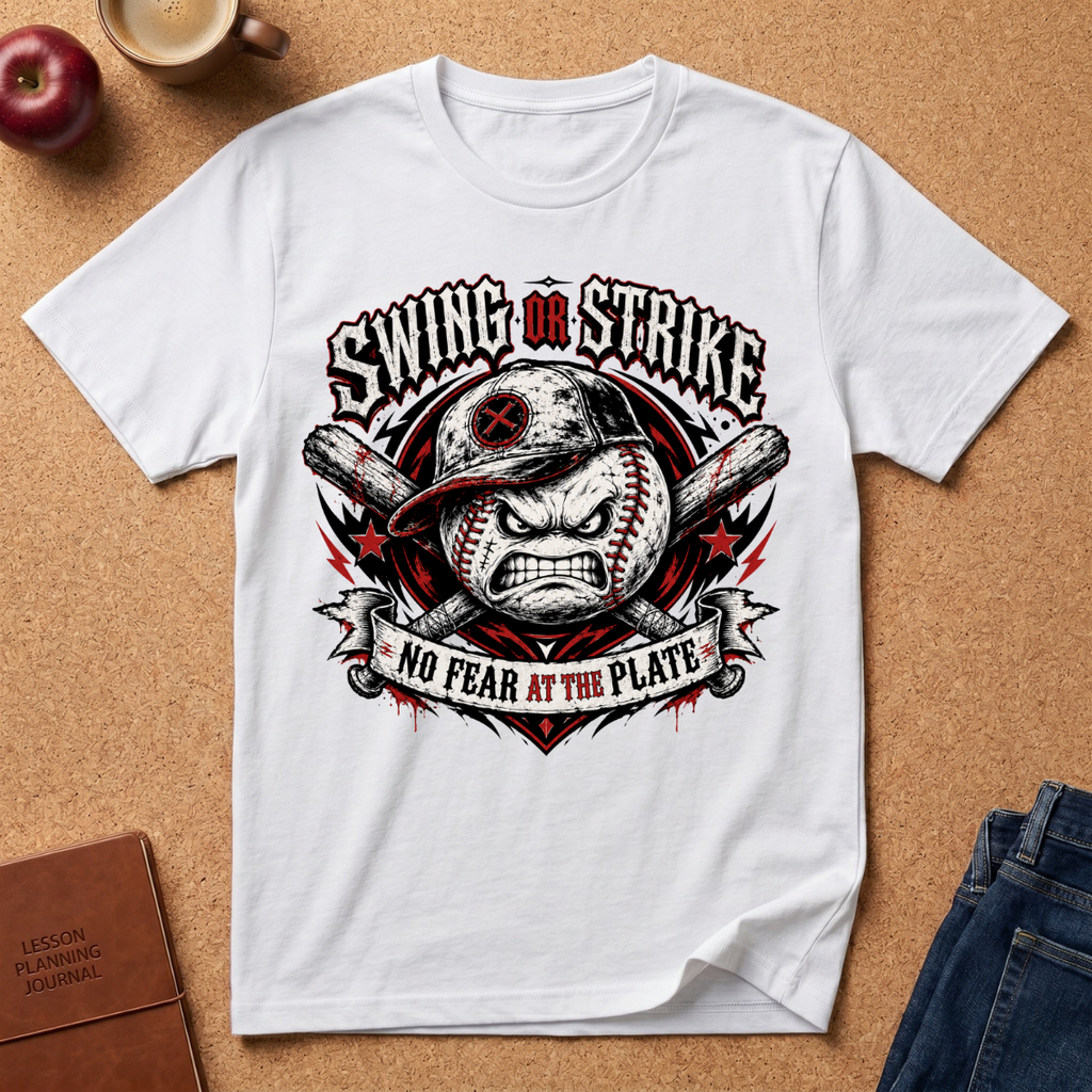 Swing or Strike Baseball T-Shirt — "No Fear at the Plate" Graphic Tee