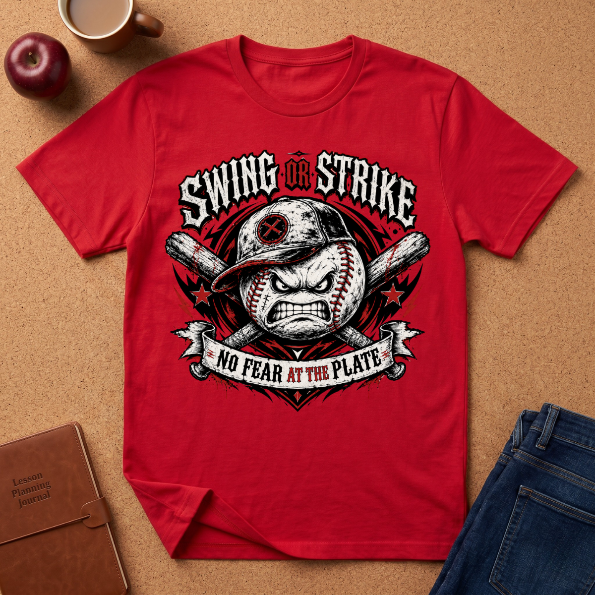 Swing or Strike Baseball T-Shirt — "No Fear at the Plate" Graphic Tee