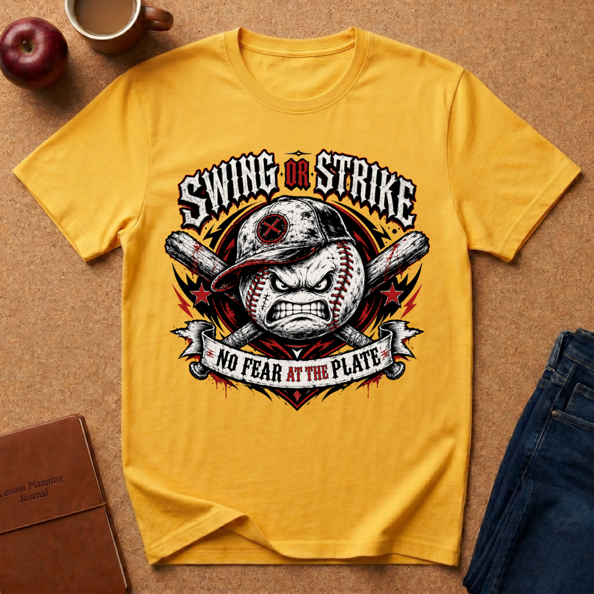 Swing or Strike Baseball T-Shirt — "No Fear at the Plate" Graphic Tee