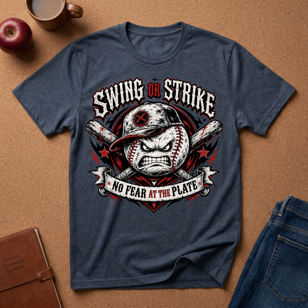 Swing or Strike Baseball T-Shirt — "No Fear at the Plate" Graphic Tee