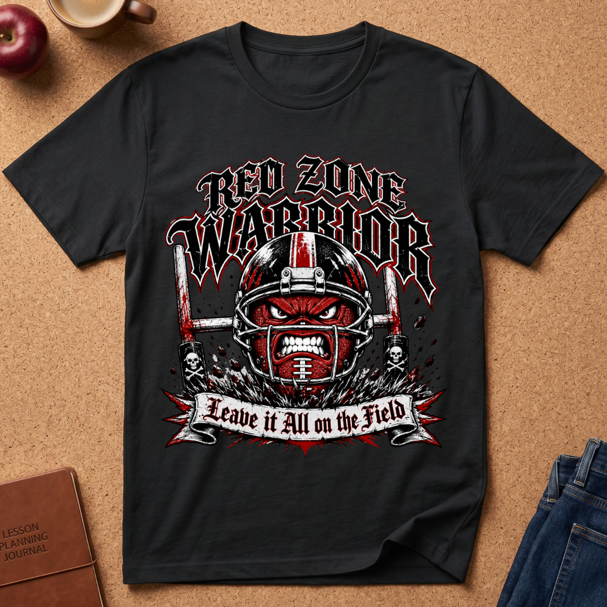 Red Zone Warrior Football T-Shirt — Football Helmet Graphic Tee