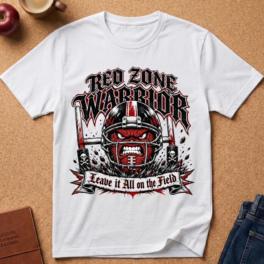 Red Zone Warrior Football T-Shirt — Football Helmet Graphic Tee