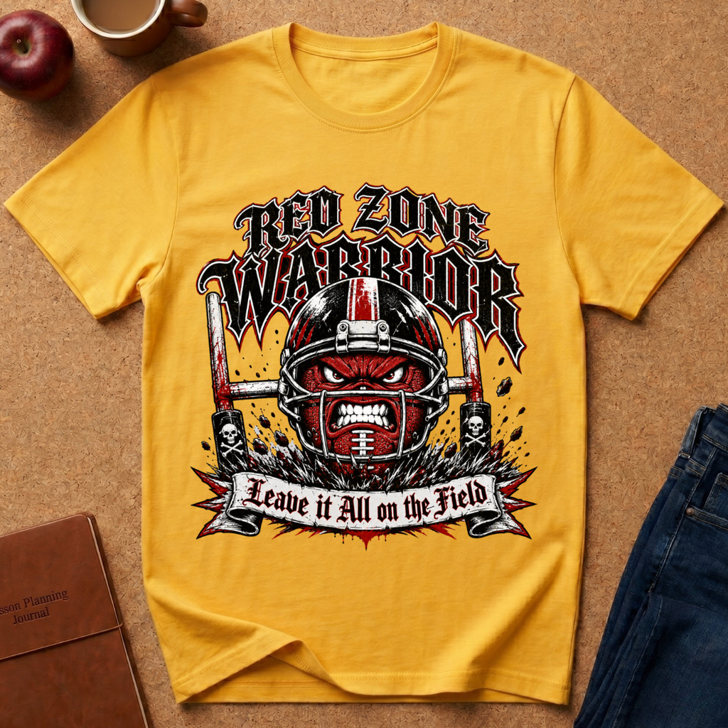Red Zone Warrior Football T-Shirt — Football Helmet Graphic Tee
