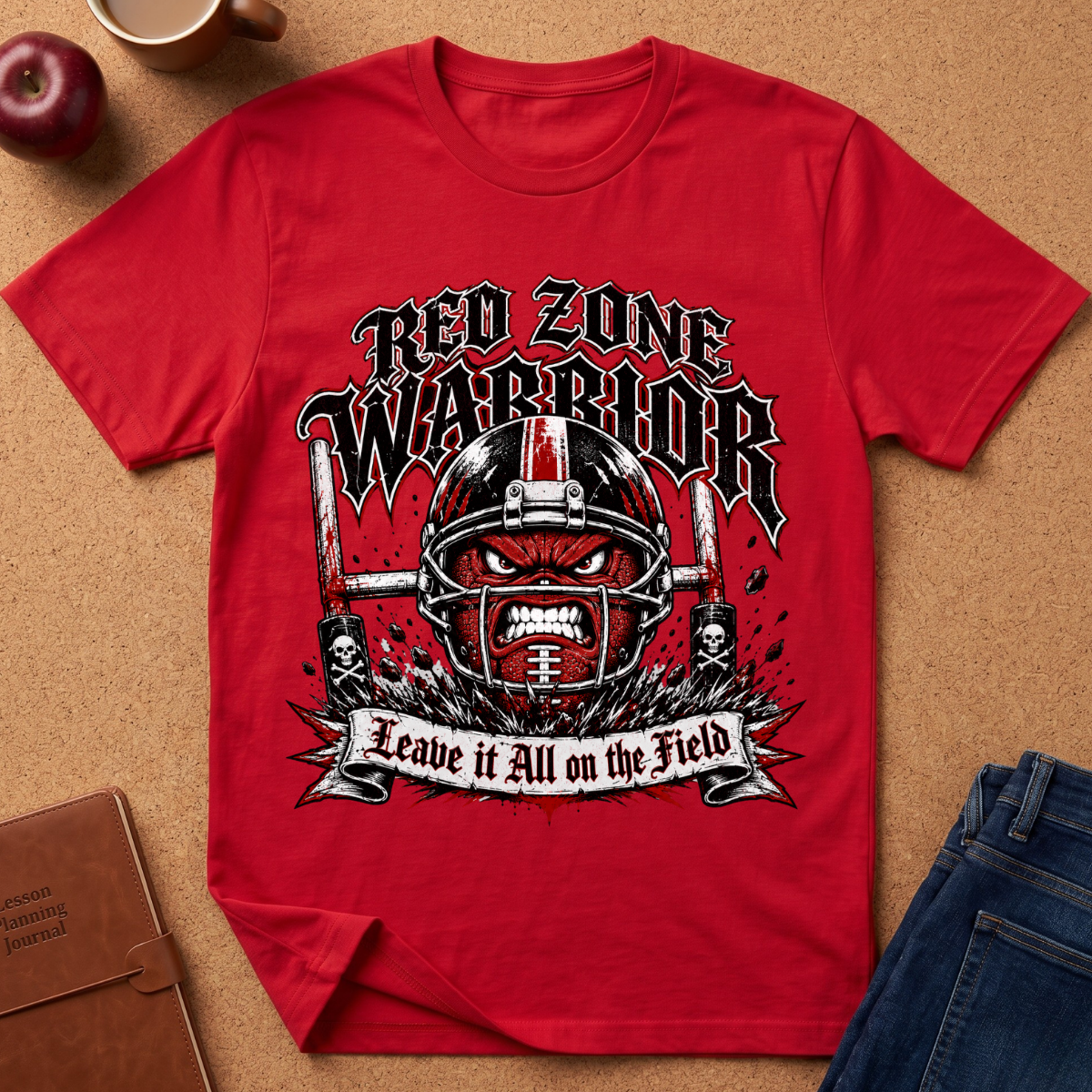 Red Zone Warrior Football T-Shirt — Football Helmet Graphic Tee