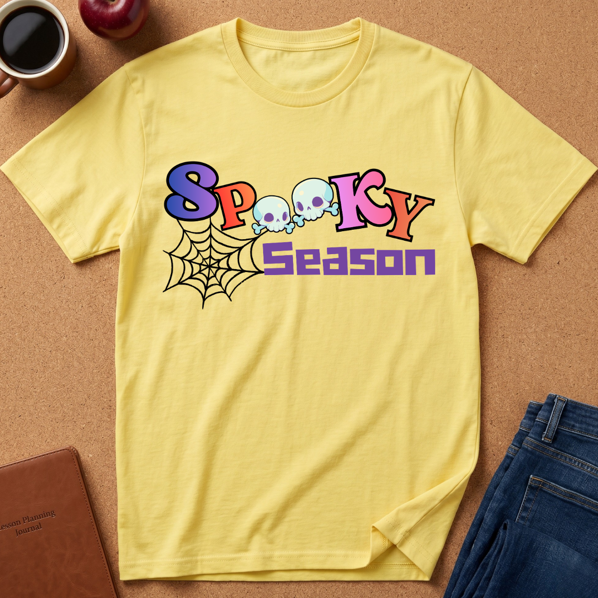 Spooky Season T-Shirt — Cute Skull & Spiderweb Halloween Tee