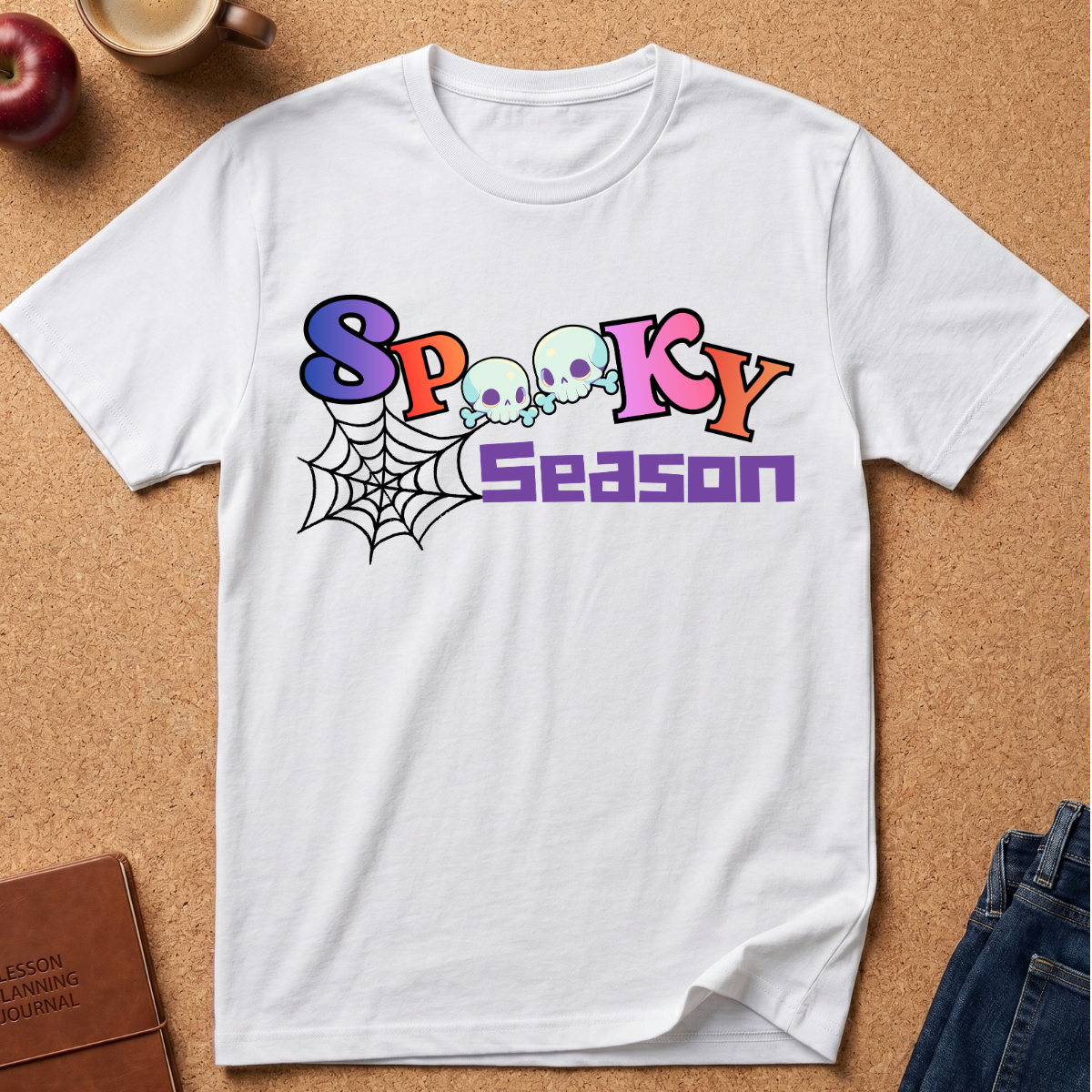 Spooky Season T-Shirt — Cute Skull & Spiderweb Halloween Tee