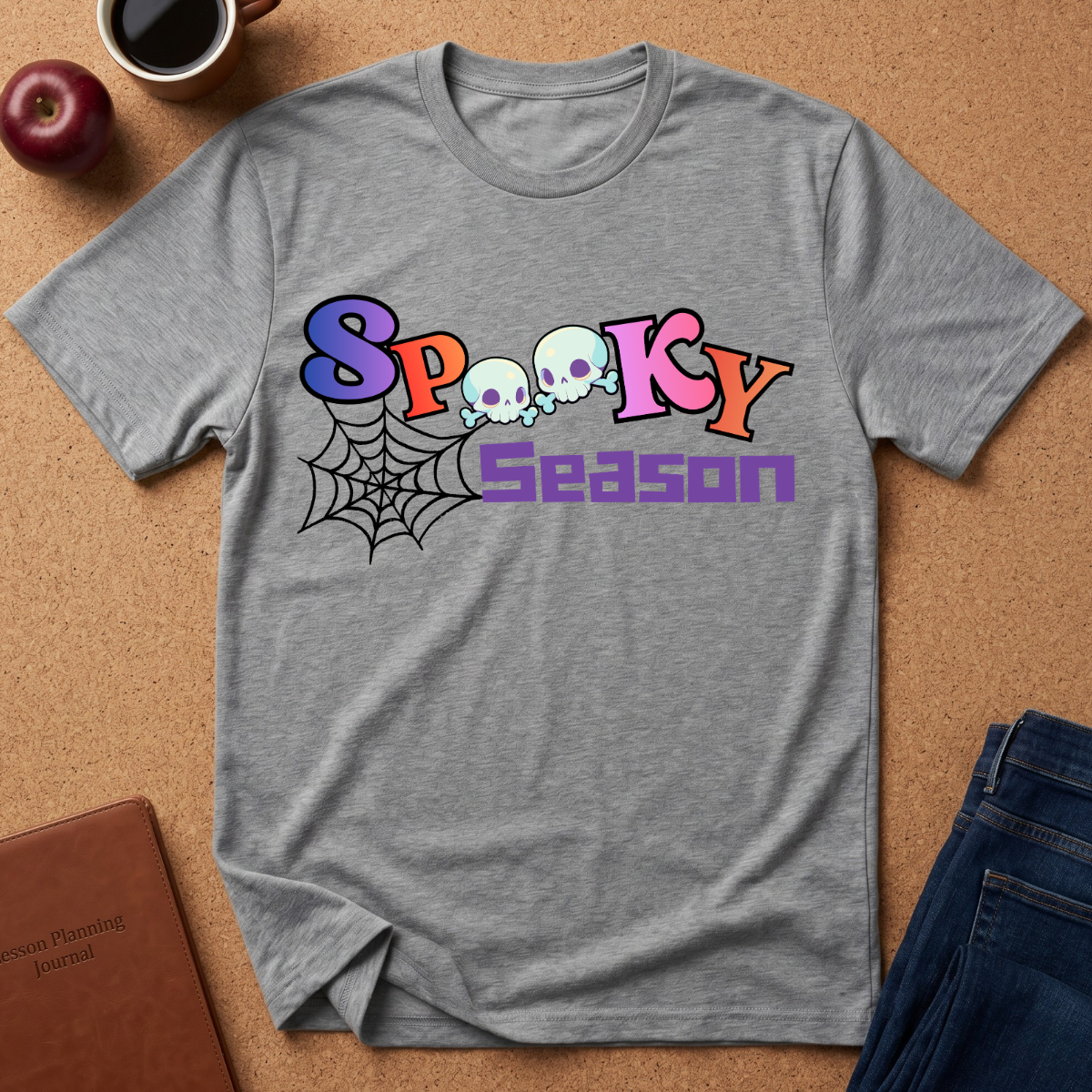 Spooky Season T-Shirt — Cute Skull & Spiderweb Halloween Tee