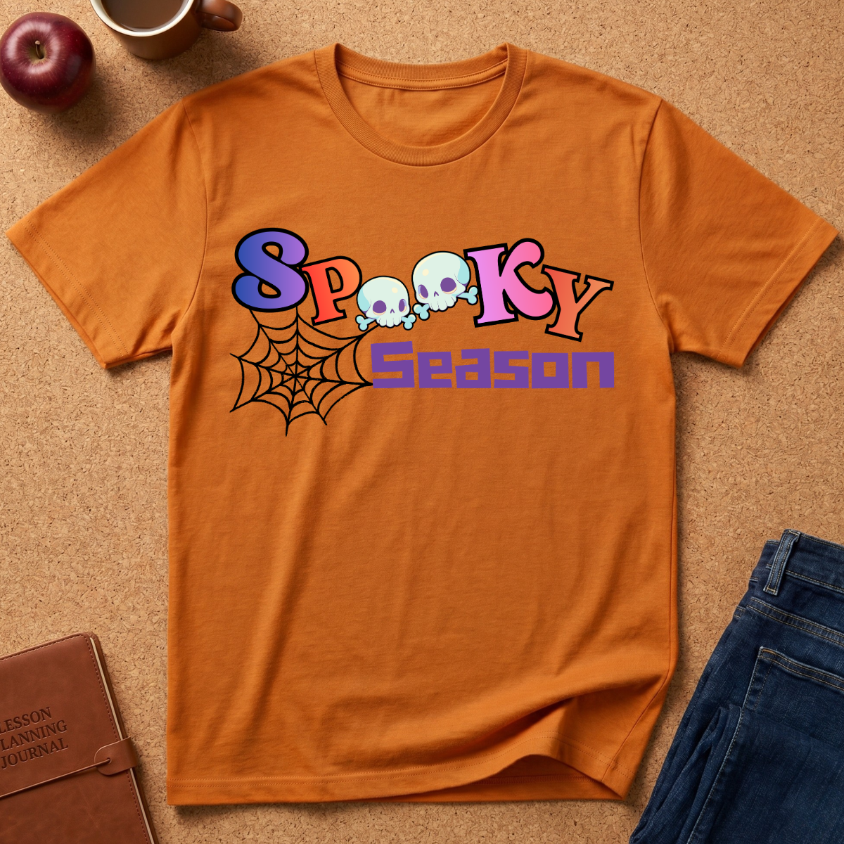 Spooky Season T-Shirt — Cute Skull & Spiderweb Halloween Tee
