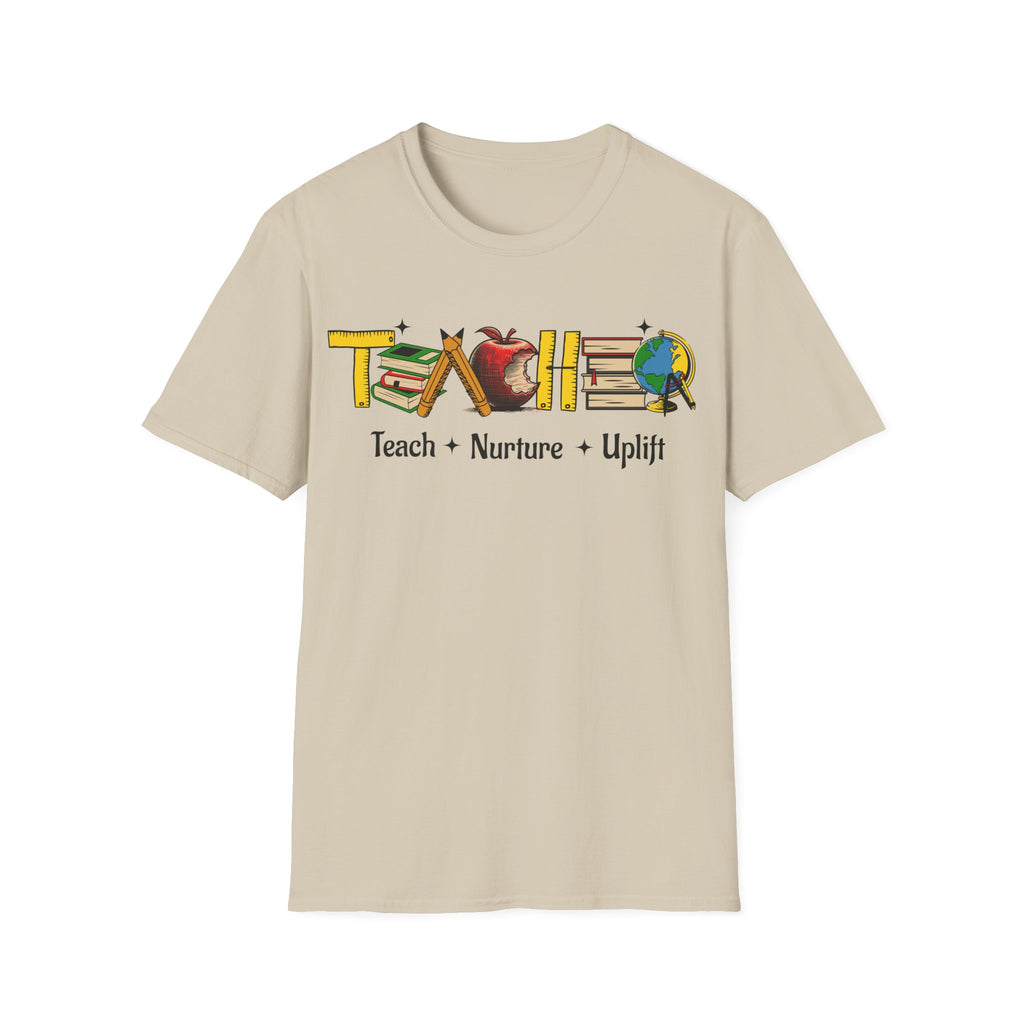 "Teach • Nurture • Uplift" Teacher T-Shirt -  School Apple & Books Tee