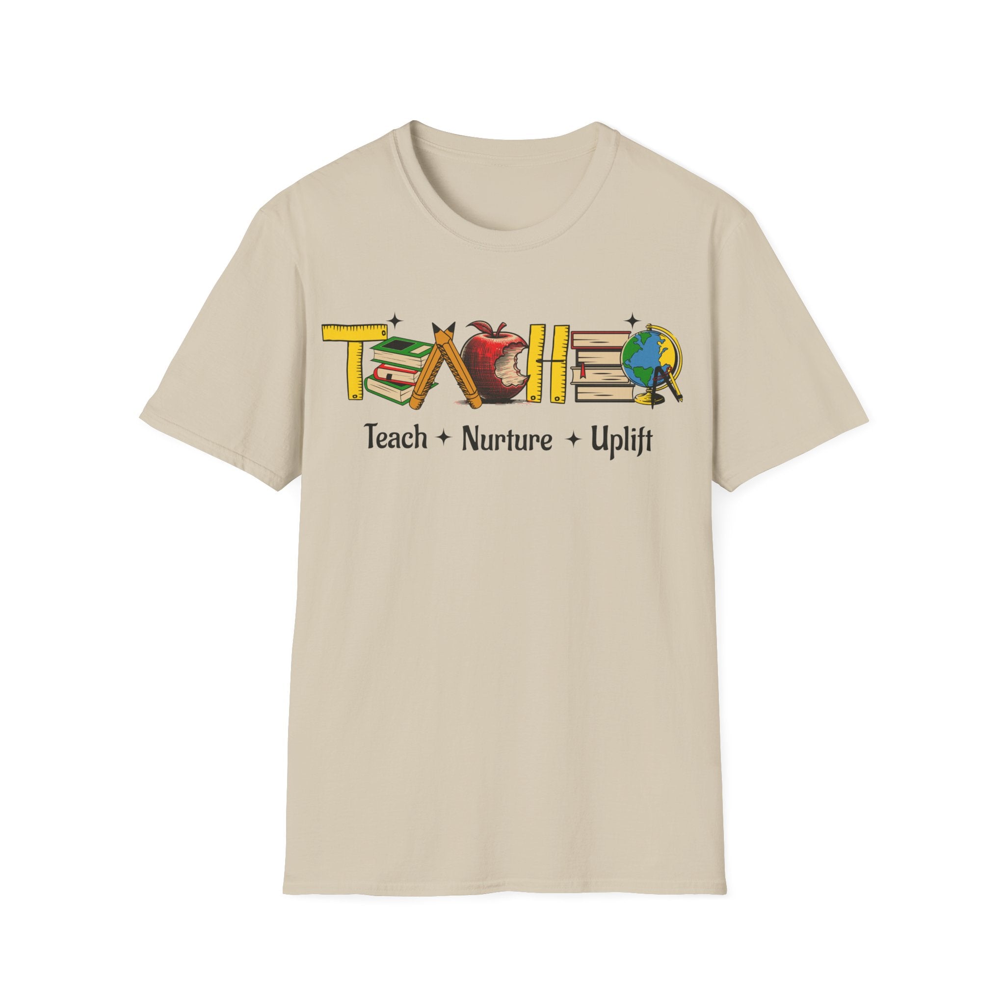 "Teach • Nurture • Uplift" Teacher T-Shirt -  School Apple & Books Tee