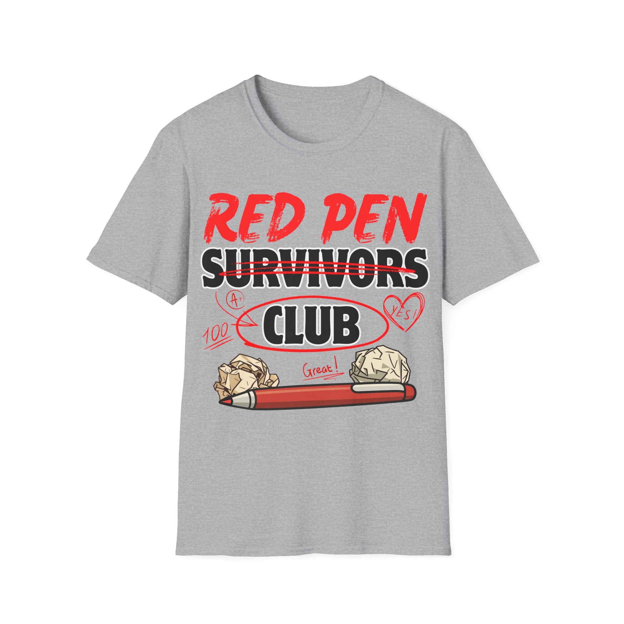 Red Pen Survivors Club T-Shirt — Funny Teacher & Student Grading Tee