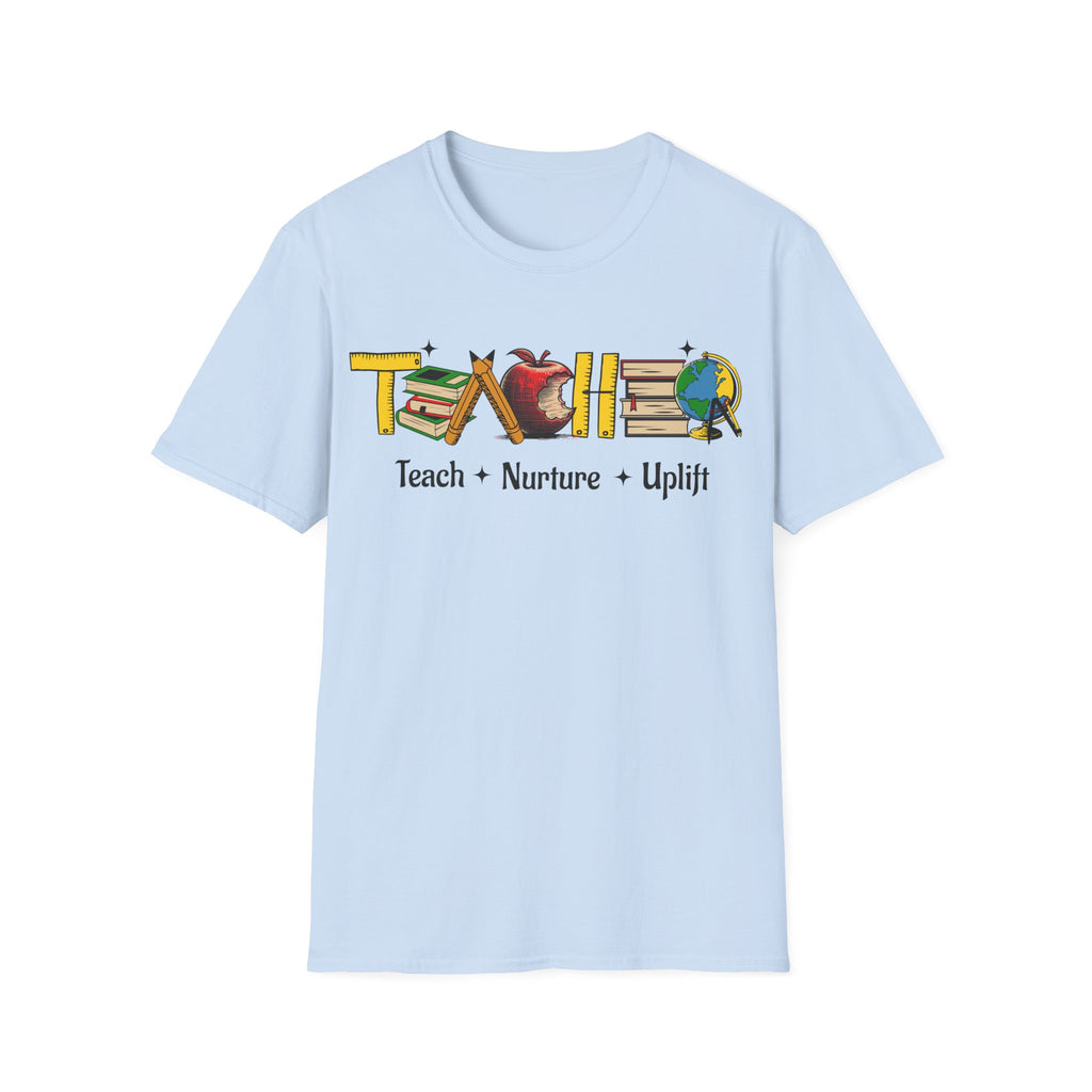 "Teach • Nurture • Uplift" Teacher T-Shirt -  School Apple & Books Tee