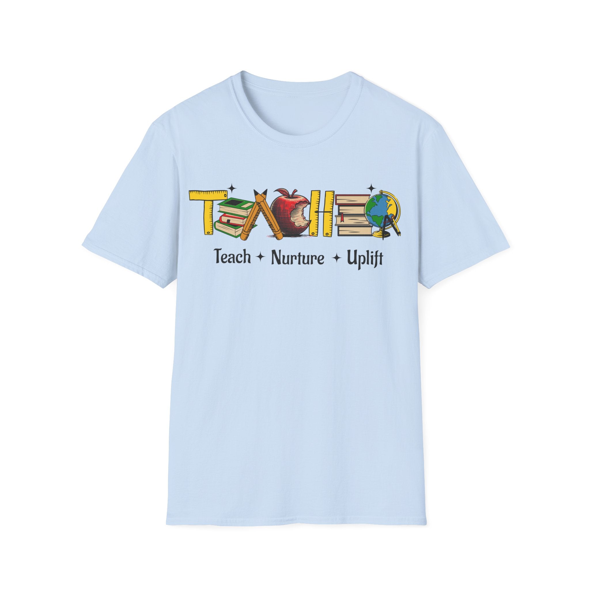 "Teach • Nurture • Uplift" Teacher T-Shirt -  School Apple & Books Tee