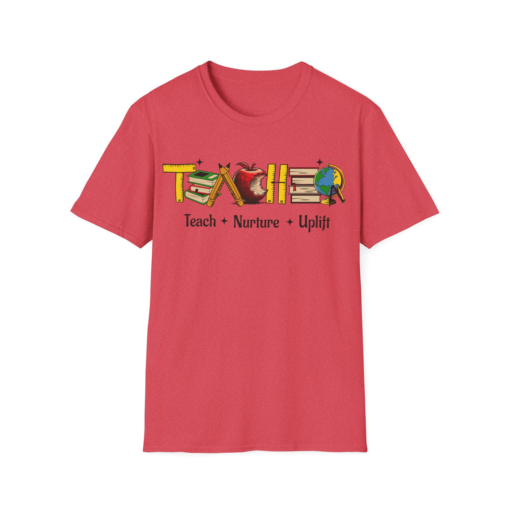 "Teach • Nurture • Uplift" Teacher T-Shirt -  School Apple & Books Tee