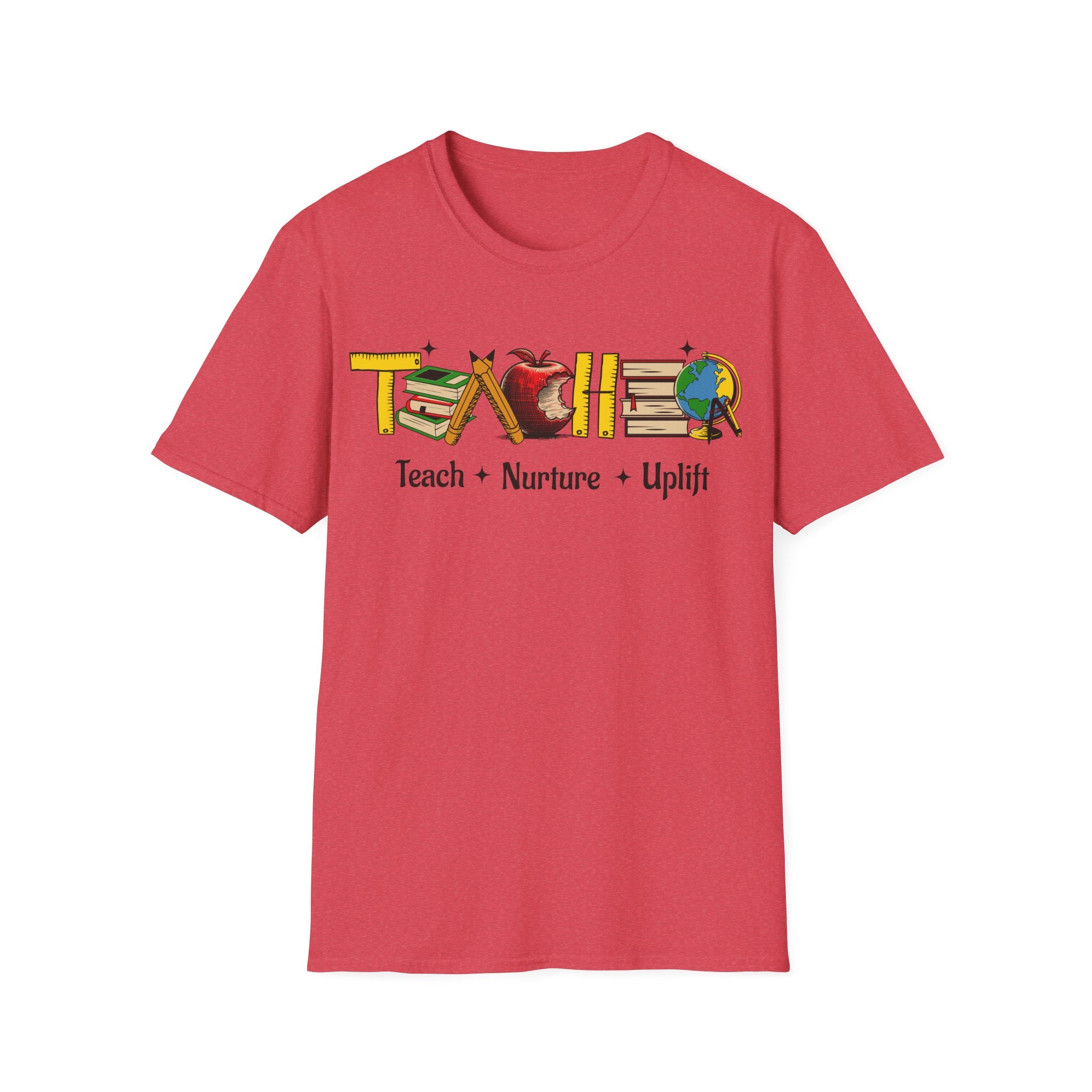 "Teach • Nurture • Uplift" Teacher T-Shirt -  School Apple & Books Tee