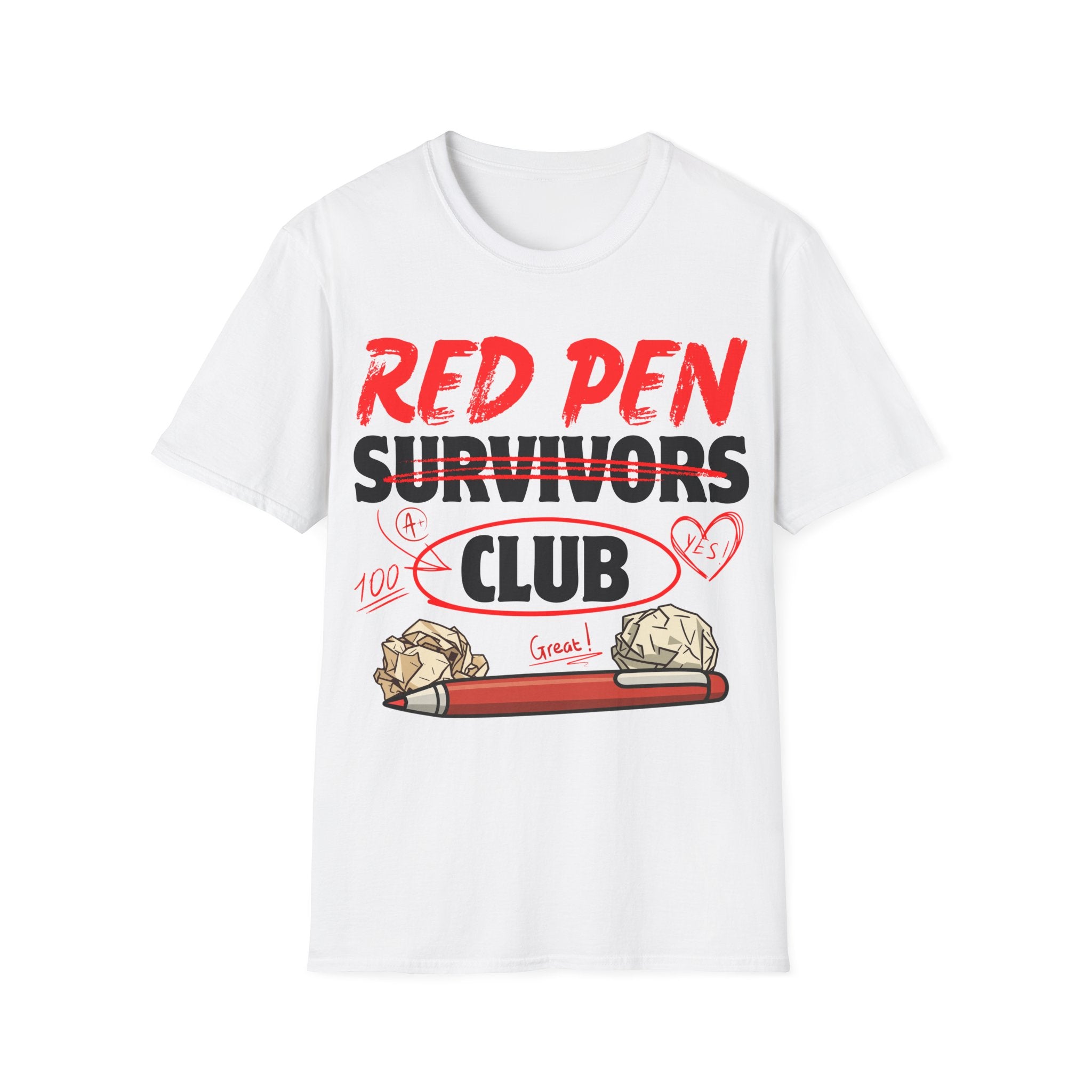 Red Pen Survivors Club T-Shirt — Funny Teacher & Student Grading Tee