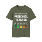 Preschool Teacher Battery Life T-Shirt — Funny Teacher Tee for Educators (Mon–Fri Energy Levels)