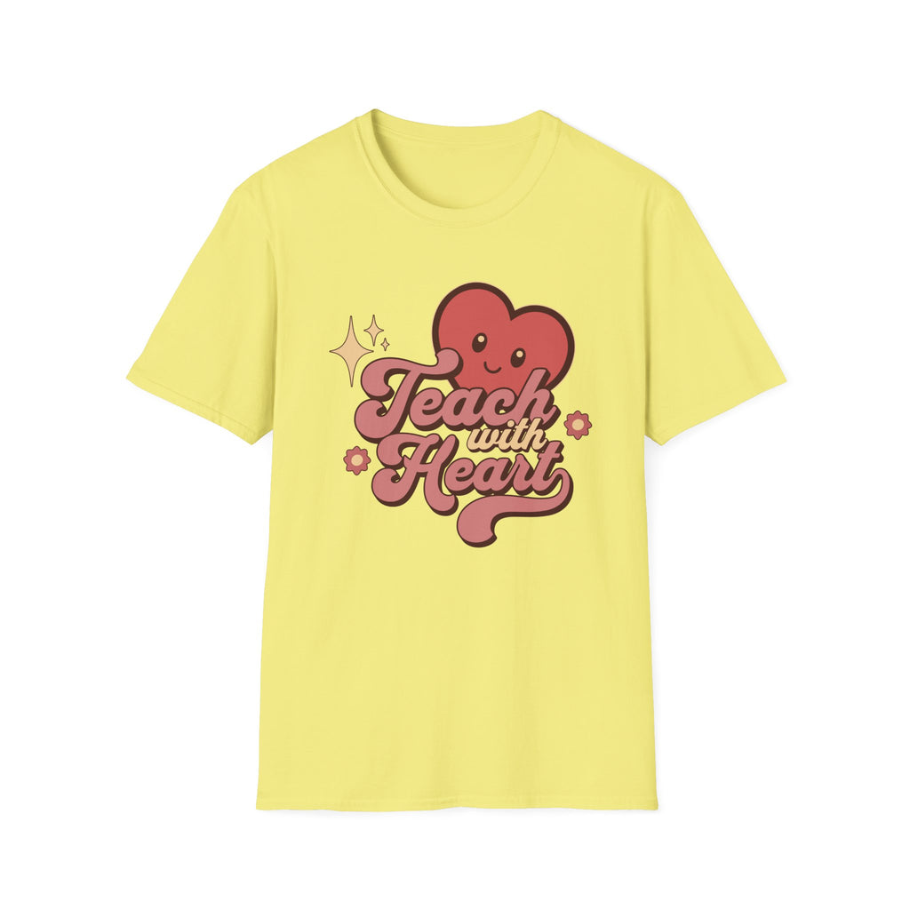 Teach With Heart T-Shirt — Cute Retro Heart Teacher Tee