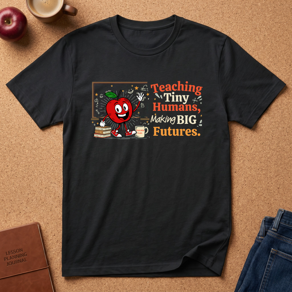 "Teaching Tiny Humans, Making BIG Futures" Cute Apple T-Shirt — Classroom Teacher Tee