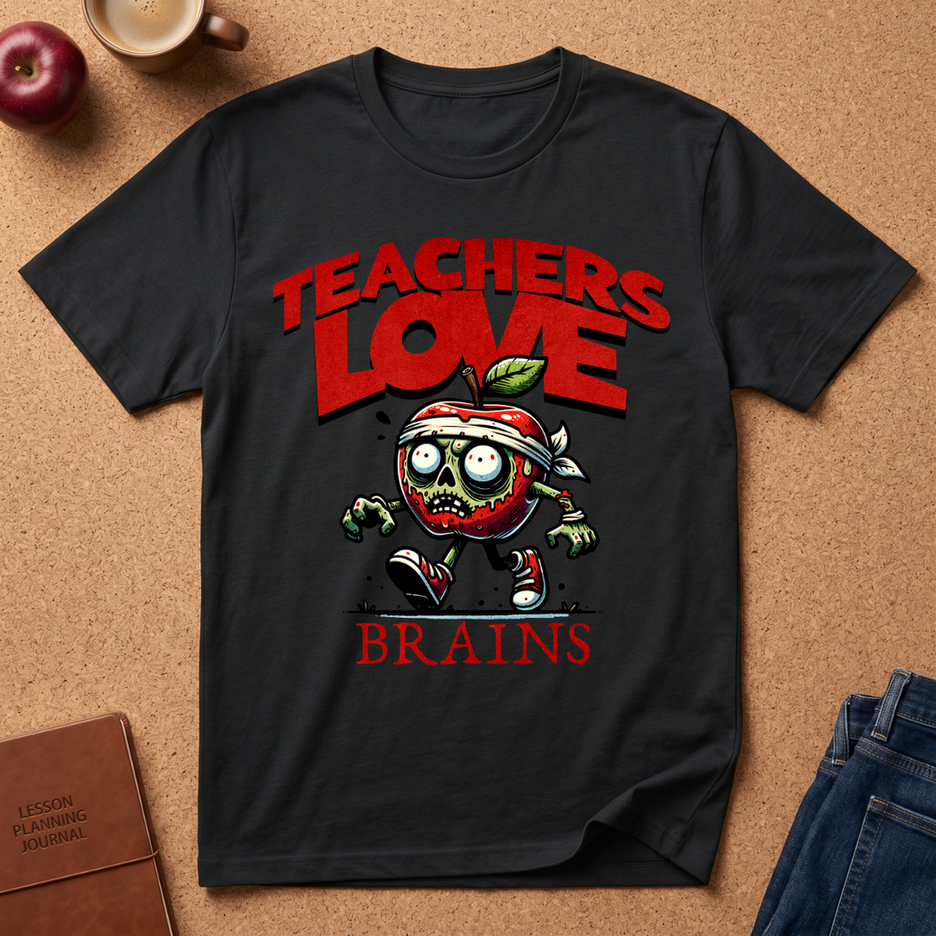 Teachers Love Brains T-Shirt — Funny Zombie Apple Teacher Tee