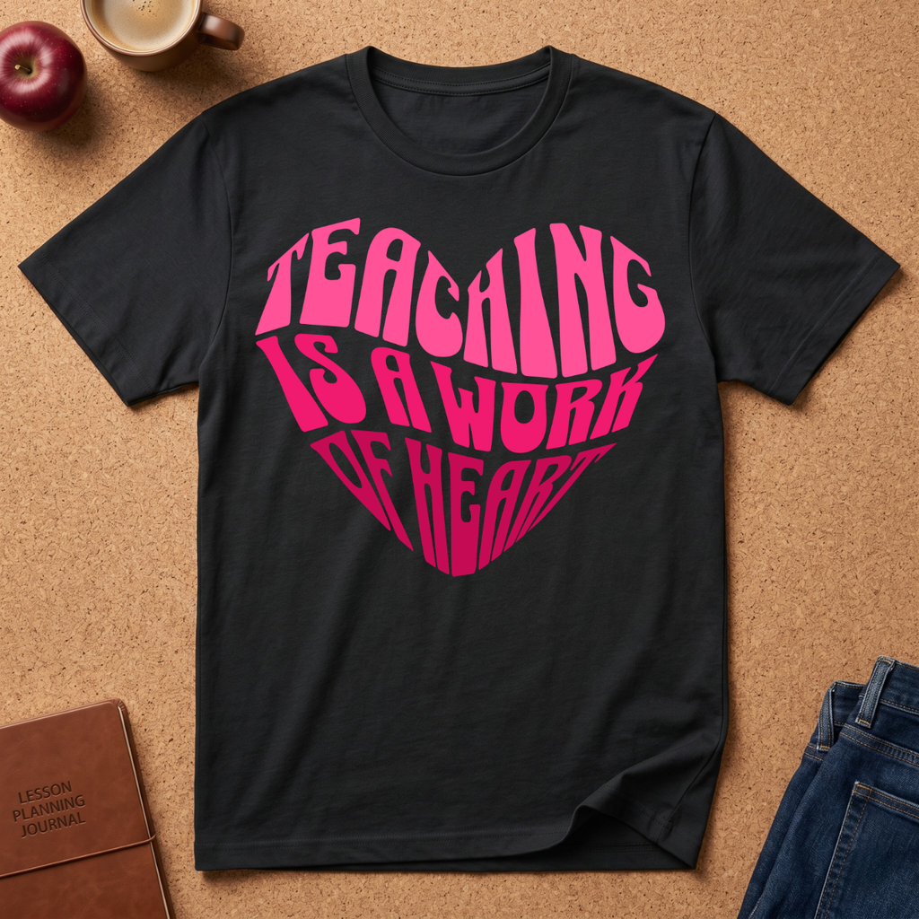"Teaching Is A Work Of Heart" T-Shirt - Heart Graphic Teacher Tee