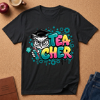 Teacher Owl Graphic T-Shirt - Colorful 'Teacher' Design, Back-to-School & Teacher Gift