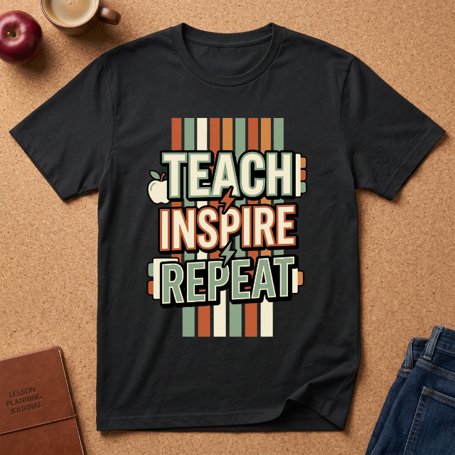 Teach Inspire Repeat T-Shirt — Retro Teacher Appreciation Tee