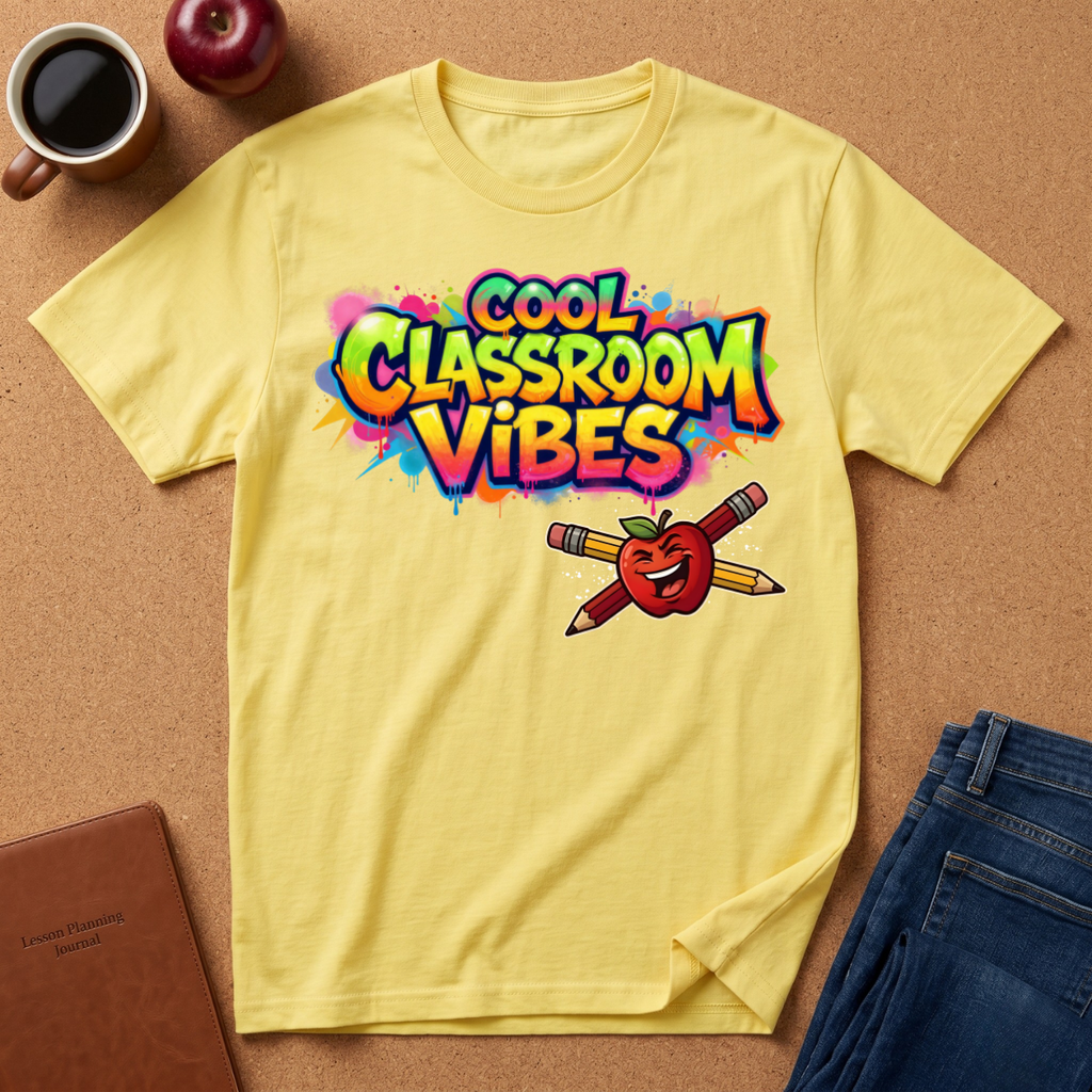 Cool Classroom Vibes T-Shirt — Teacher Apple & Pencils Graphic Tee