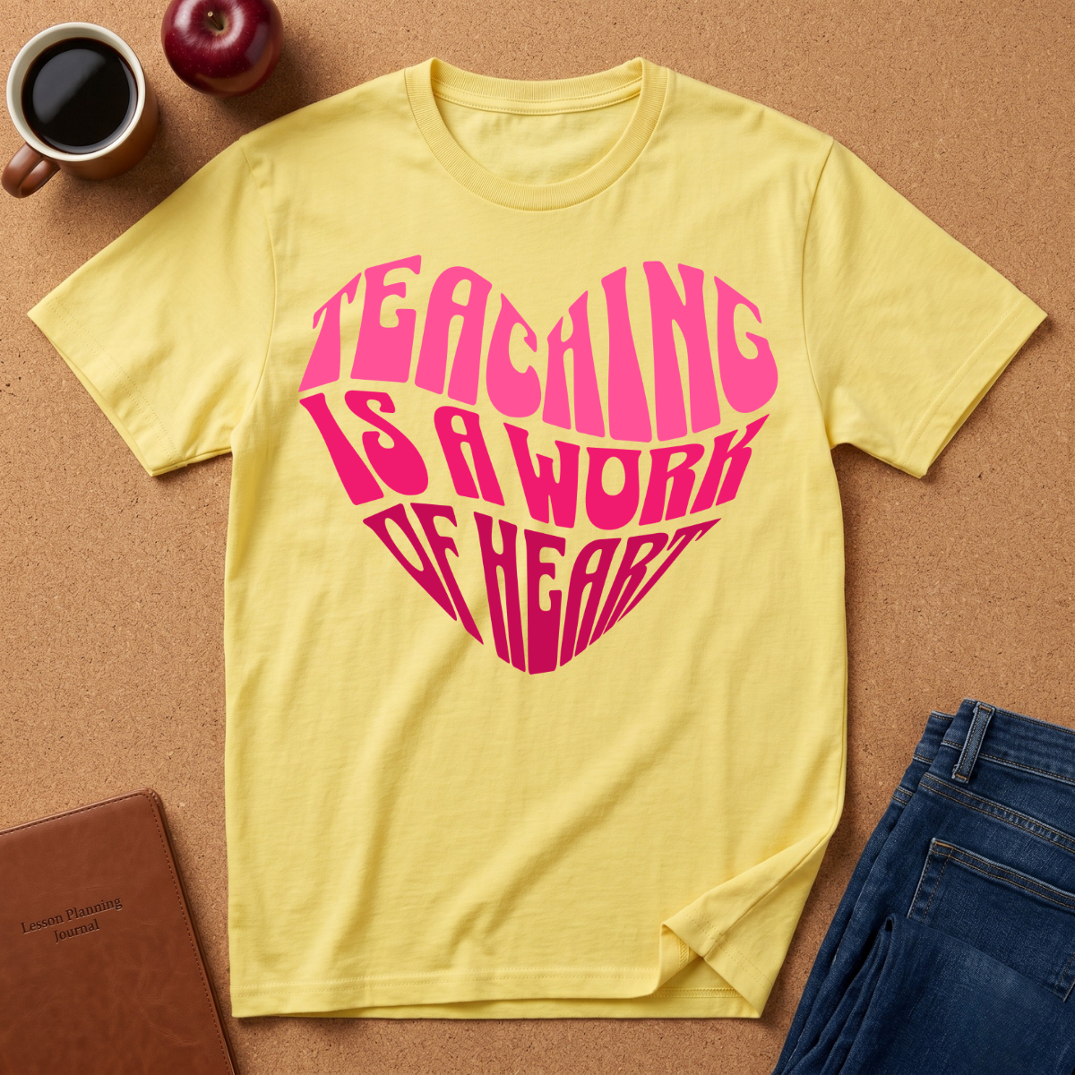 "Teaching Is A Work Of Heart" T-Shirt - Heart Graphic Teacher Tee