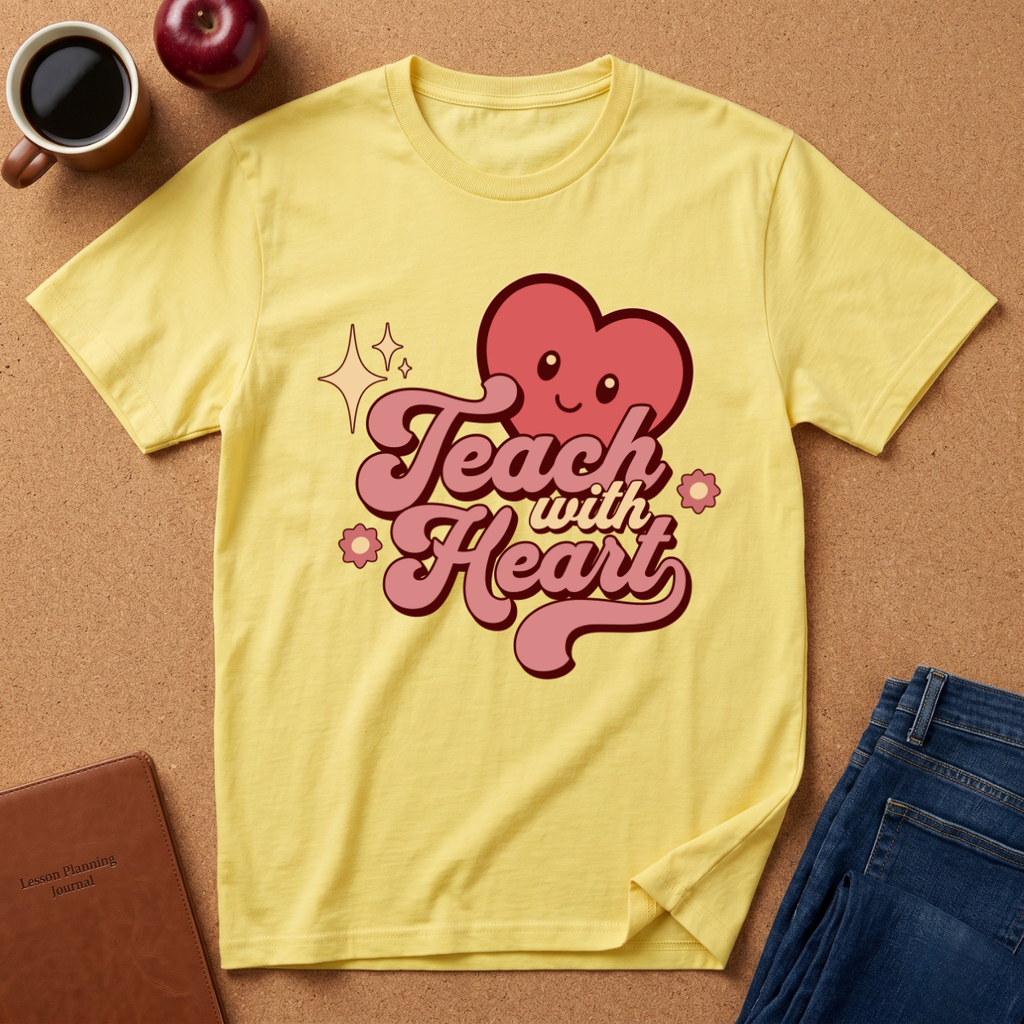 Teach With Heart T-Shirt — Cute Retro Heart Teacher Tee