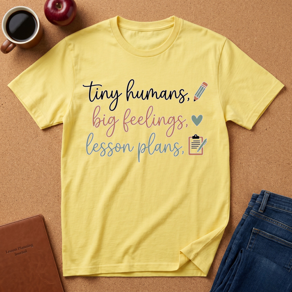 "Tiny Humans, Big Feelings, Lesson Plans" Teacher T-Shirt — Cute Classroom Tee