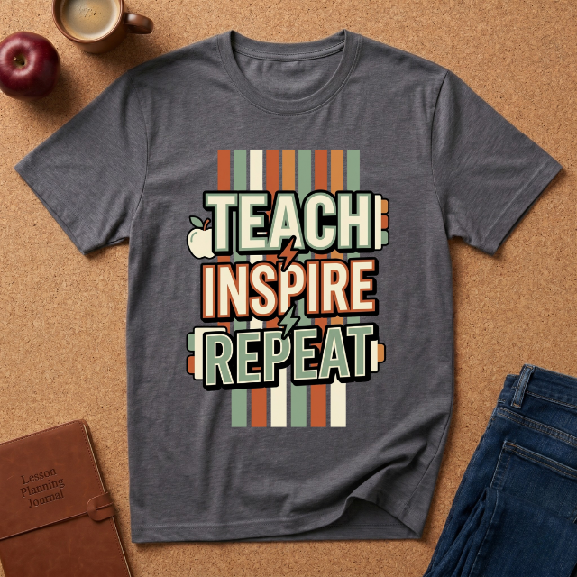 Teach Inspire Repeat T-Shirt — Retro Teacher Appreciation Tee