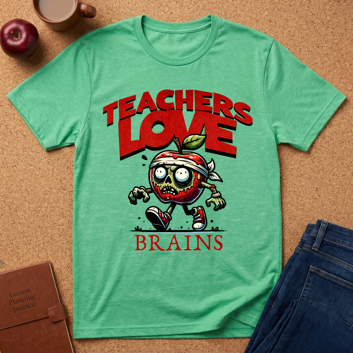 Teachers Love Brains T-Shirt — Funny Zombie Apple Teacher Tee