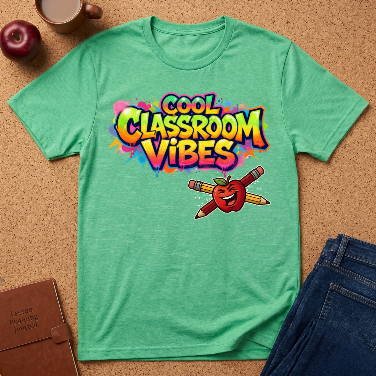 Cool Classroom Vibes T-Shirt — Teacher Apple & Pencils Graphic Tee