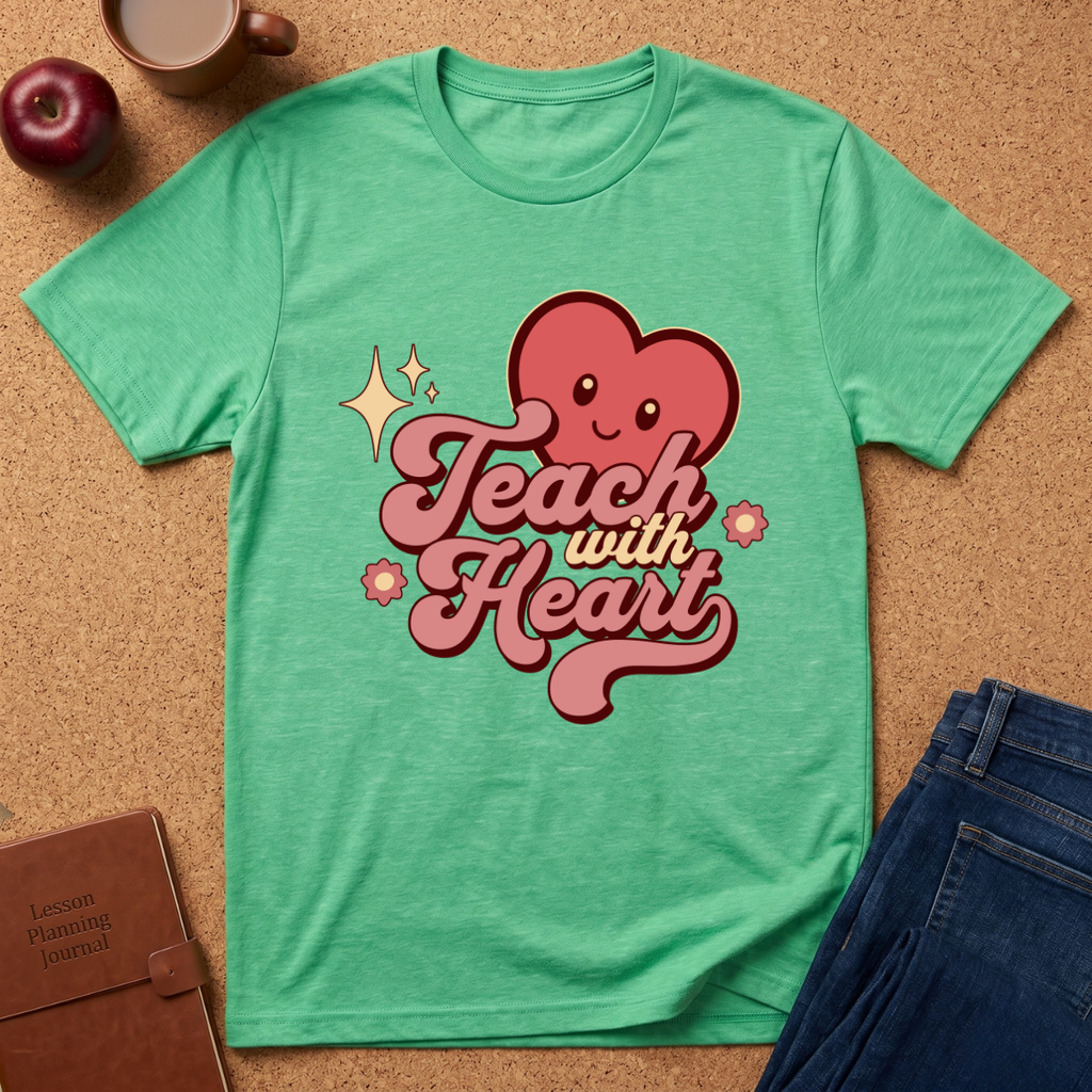 Teach With Heart T-Shirt — Cute Retro Heart Teacher Tee