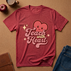 Teach With Heart T-Shirt — Cute Retro Heart Teacher Tee