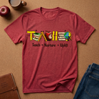 "Teach • Nurture • Uplift" Teacher T-Shirt -  School Apple & Books Tee