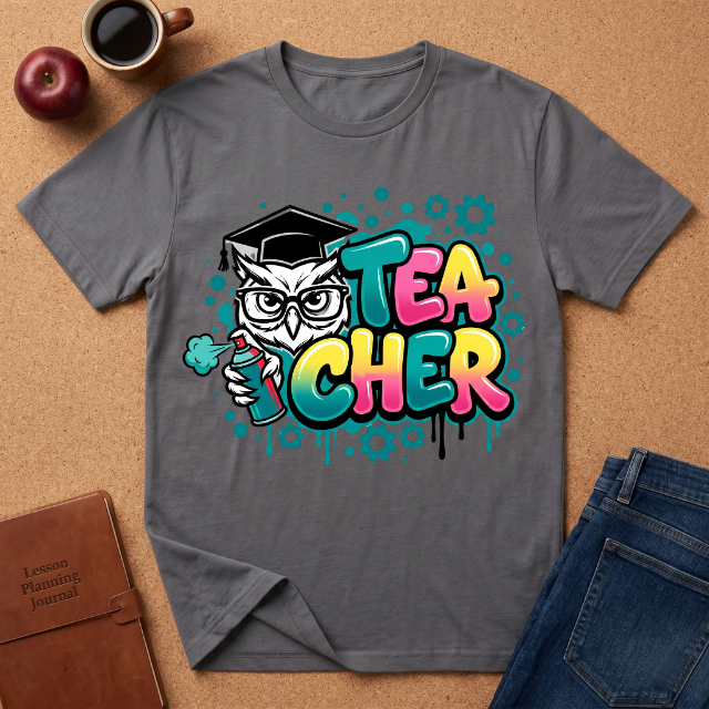 Teacher Owl Graphic T-Shirt - Colorful 'Teacher' Design, Back-to-School & Teacher Gift