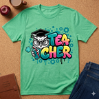 Teacher Owl Graphic T-Shirt - Colorful 'Teacher' Design, Back-to-School & Teacher Gift