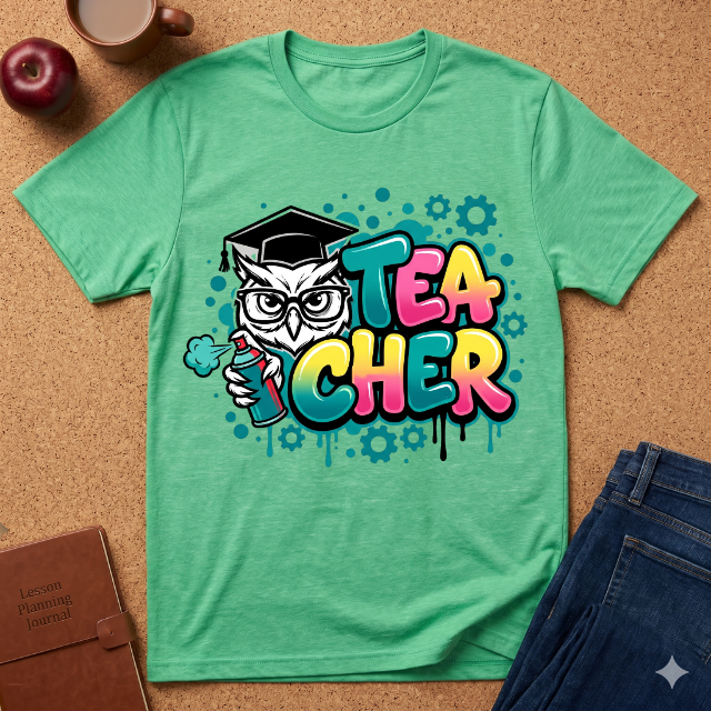 Teacher Owl Graphic T-Shirt - Colorful 'Teacher' Design, Back-to-School & Teacher Gift