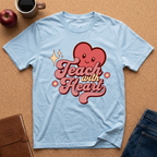 Teach With Heart T-Shirt — Cute Retro Heart Teacher Tee