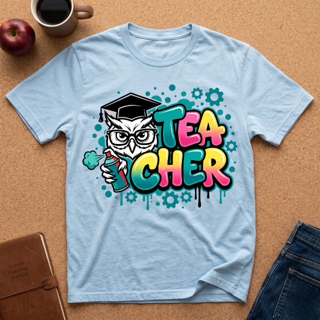 Teacher Owl Graphic T-Shirt - Colorful 'Teacher' Design, Back-to-School & Teacher Gift