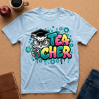 Teacher Owl Graphic T-Shirt - Colorful 'Teacher' Design, Back-to-School & Teacher Gift