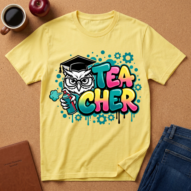 Teacher Owl Graphic T-Shirt - Colorful 'Teacher' Design, Back-to-School & Teacher Gift