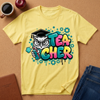 Teacher Owl Graphic T-Shirt - Colorful 'Teacher' Design, Back-to-School & Teacher Gift