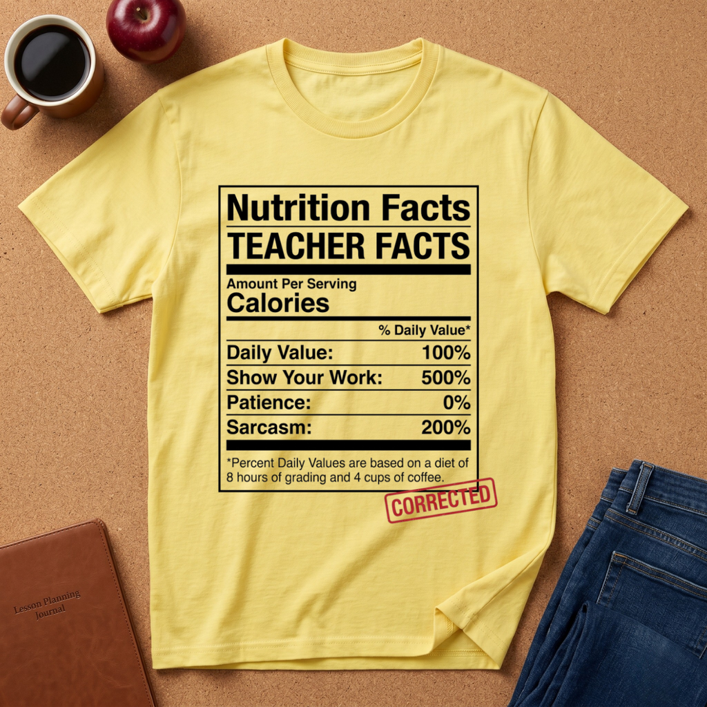Teacher Nutrition Facts T-Shirt — Funny Teacher Gift Tee (Sarcasm 200%)