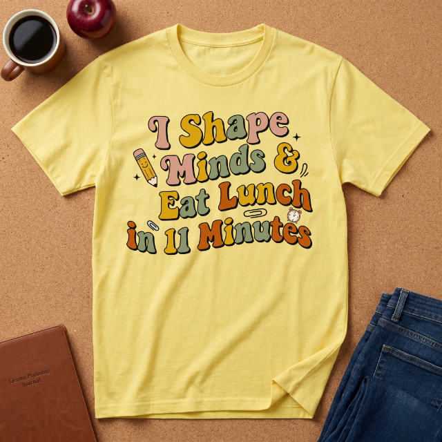 "I Shape Minds & Eat Lunch in 11 Minutes" Teacher T-Shirt — Retro Graphic Tee
