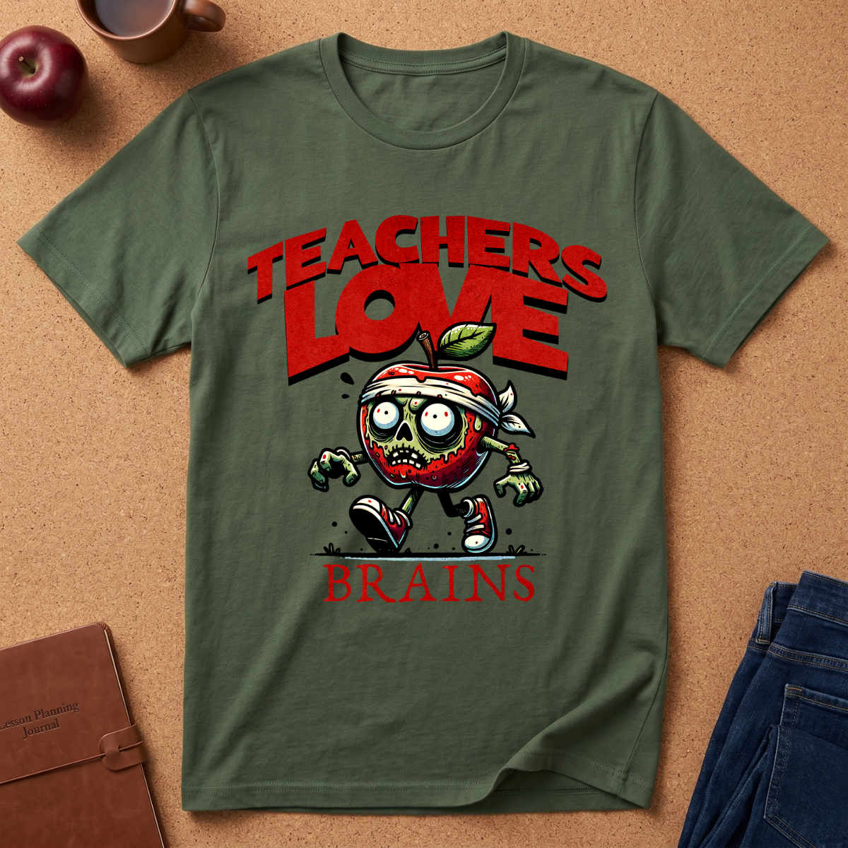 Teachers Love Brains T-Shirt — Funny Zombie Apple Teacher Tee