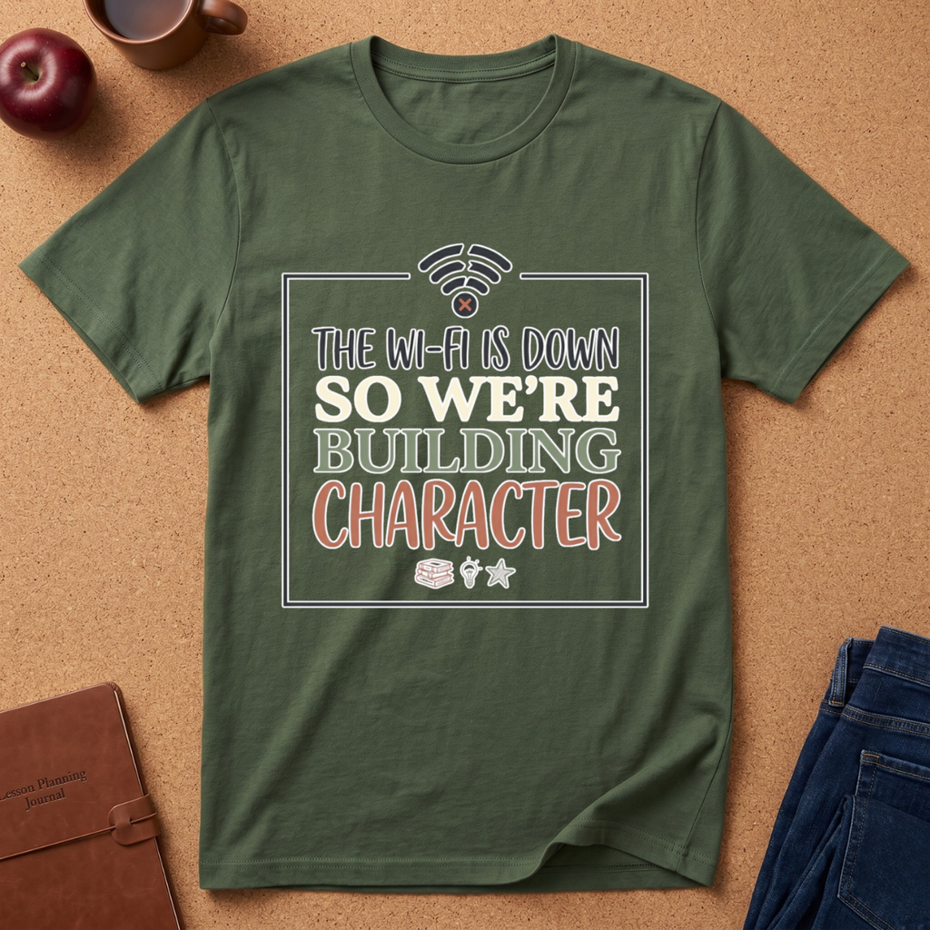 "The Wi‑Fi Is Down So We're Building Character" T-Shirt - Funny Graphic Tee