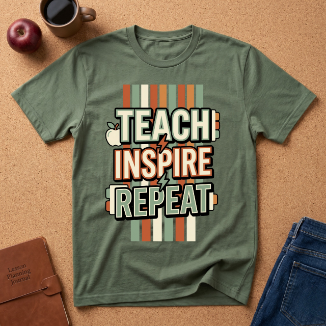 Teach Inspire Repeat T-Shirt — Retro Teacher Appreciation Tee